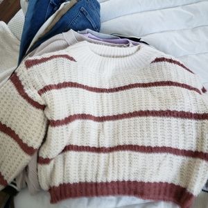 Carly Jean Los Angeles Cream and Brown Striped Sweater